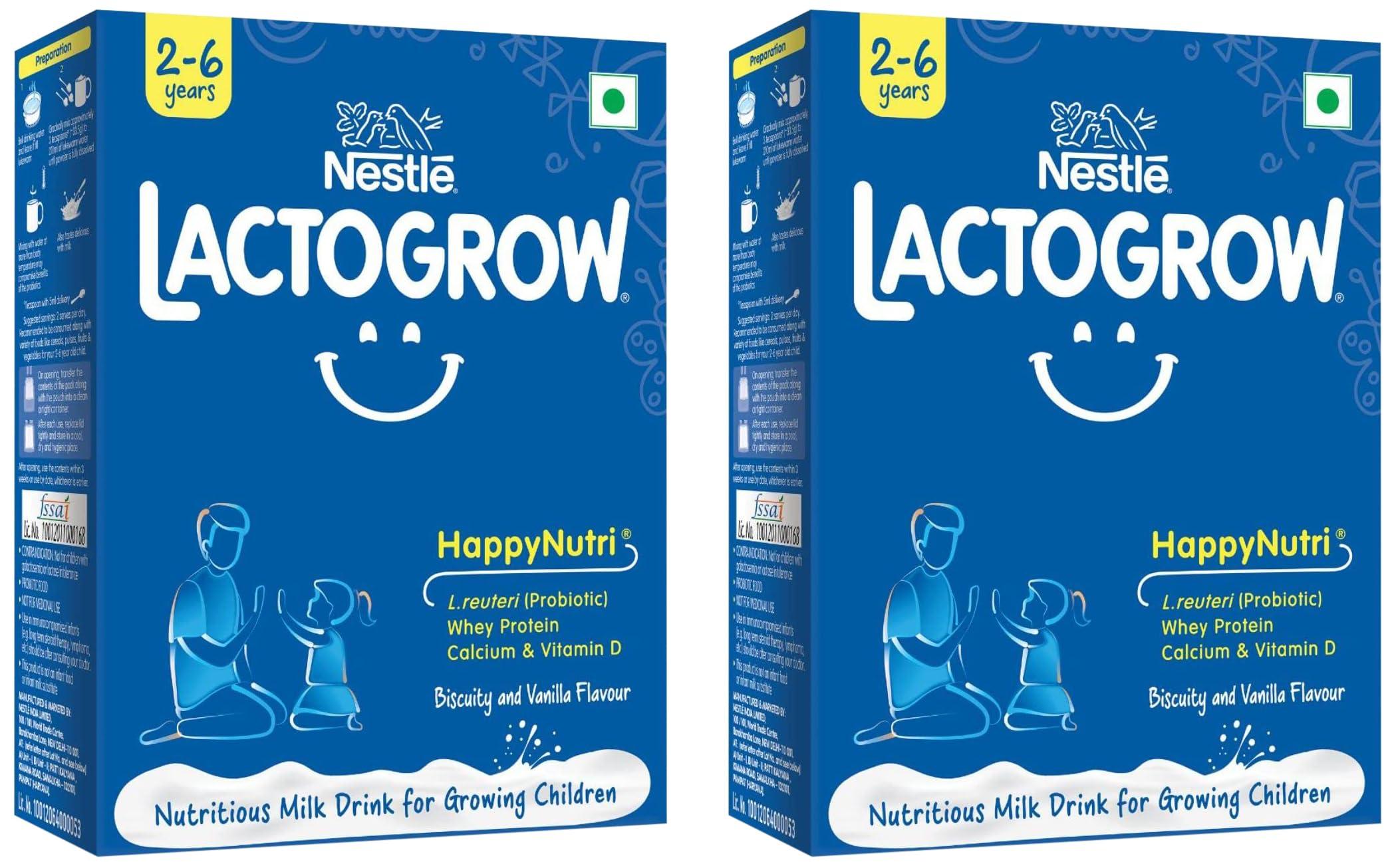 Nestle LACTOGROW Nestle LACTOGROW Nutritious Milk Drink Powder | Biscuity Vanilla Flavour (2-6 Years), (Pack Of 2), 800g, Bag-In-Box Pack