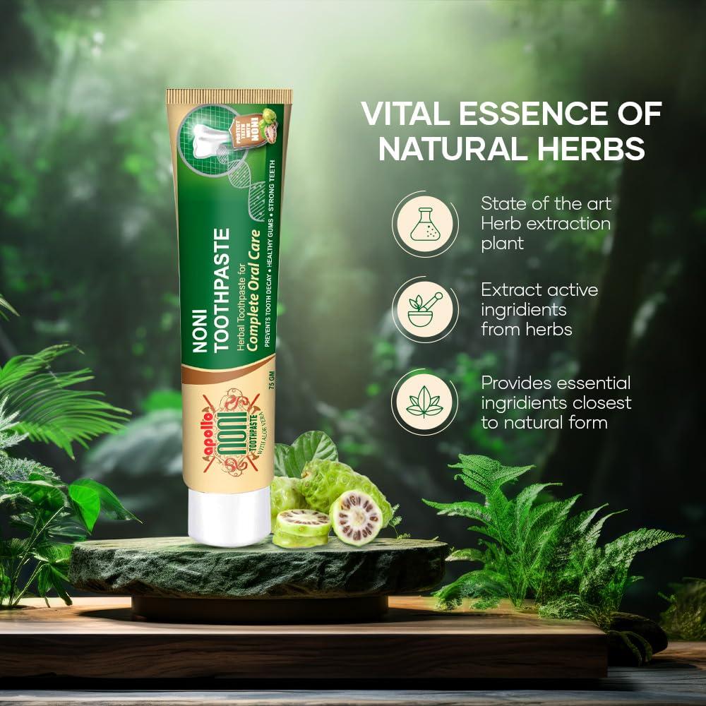 apollo NONI Apollo Noni Noni Toothpaste for Teeth Whitening & Cavity Protection (150g) and Mouthwash Liquid 0% Alochol For Teeth Cleaning, Antibacterial Mouthwash for Bad Breath | Removes Germ | 250ml