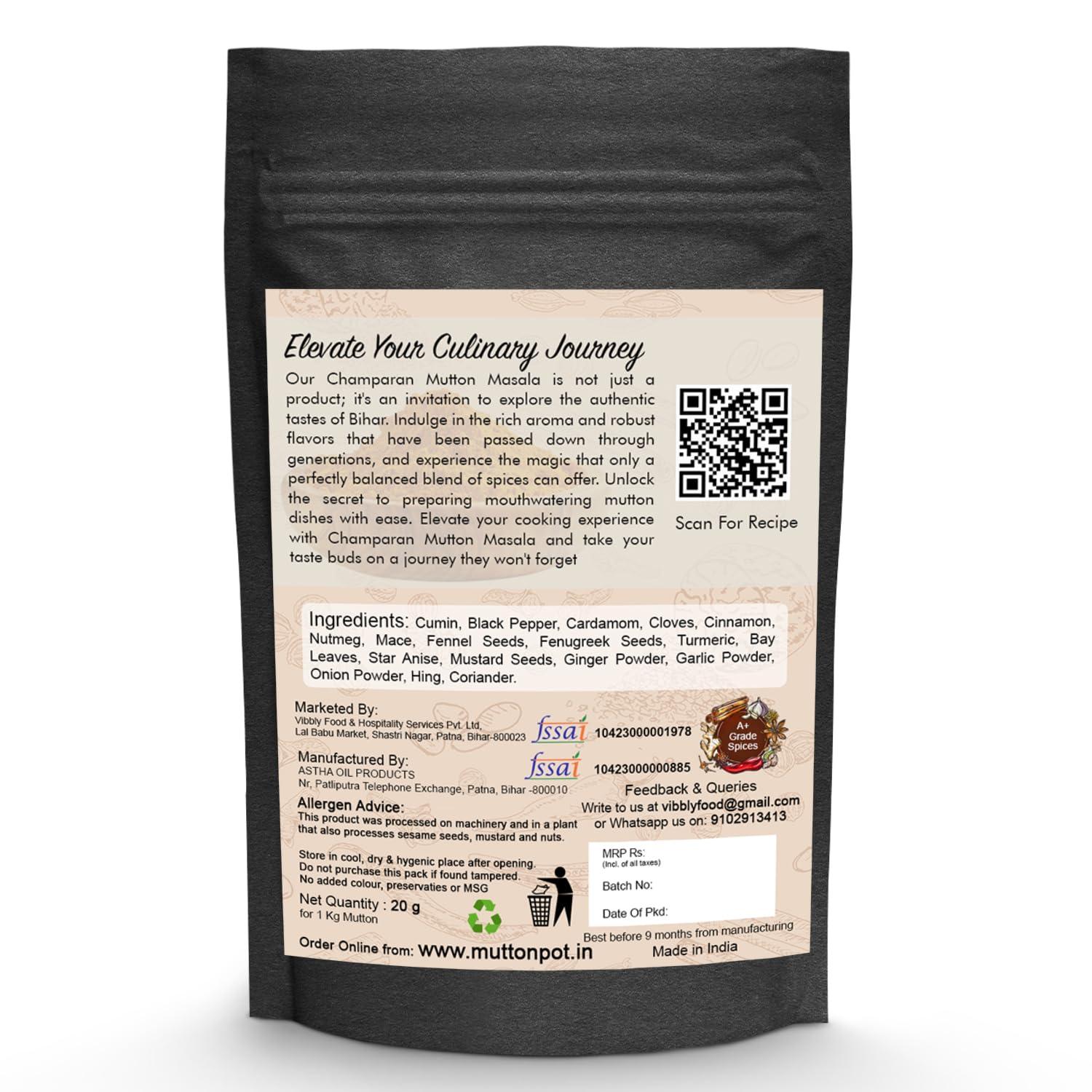 The Mutton Pot The Mutton Pot Champaran Ahuna Handi Mutton Masala 20g | No Preservatives, No Artificial Colors | Home Cooking Indian Meat Masala | Only 20g Required for 1 Kg Mutton | Shipped Fresh | Curry Mix | Bihar\'s Authentic Recipe | Easy to Cook Ahuna Mutton 