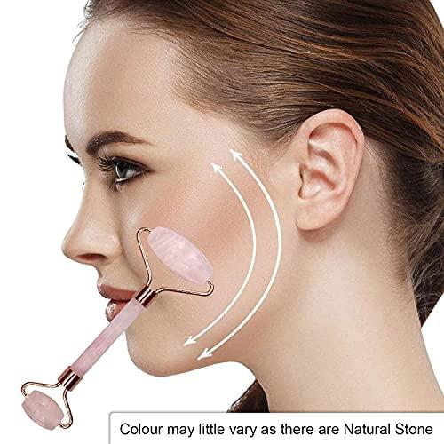 FITROOTS FITROOTS Facial Jade Roller Massage Tool Natural Himalayan Stone Face Massager Double Sided Toning Firming Face Neck Massage Tool (Pink) (FR-1)
