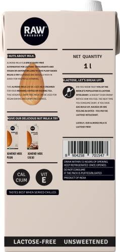 Raw Pressery Raw Pressery, Tetra Almond Milk Plain (Unsweetened), 1L & Raw Pressery, Tetra Almond Milk Cacao, 1L