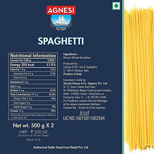 Agnesi Agnesi Spaghetti Pasta 500g, Pack of 2, Product of Italy