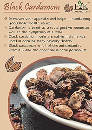 F2K FARM TO KITCHEN F2K Farm to Kitchen Black Cardamom Whole - Badi Elaichi - Premium Big Cardamoms, - 100 Gm
