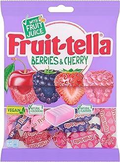 Generic Fruittella Berries & Chews Soft, Chewy Candy That are Made With Fruit Juice Natural Flavors Including Strawberry, Raspberry, Blueberry, and Cherry 135g