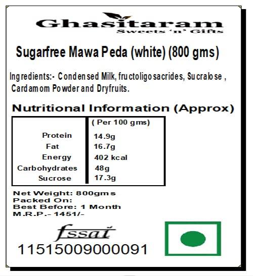 Ghasitaram Gifts Ghasitaram Gifts Sugar Free Sweets - Mawa Peda (White) (800 GMS) |Gift for Diwali,Holi,Rakhi,Valentine,Christmas,Birthday,Anniversary,Gift for Her,Him,Mothers Day,Fathers Day|