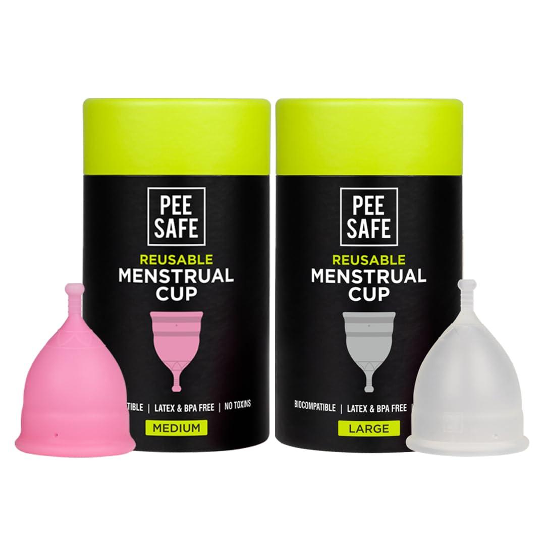 PEESAFE Pee Safe Menstrual Cup Medium + Large | Odour & Rash Free | Leakage Proof | Infection Free | Made With Medical Grade Silicone | Reusable Cups