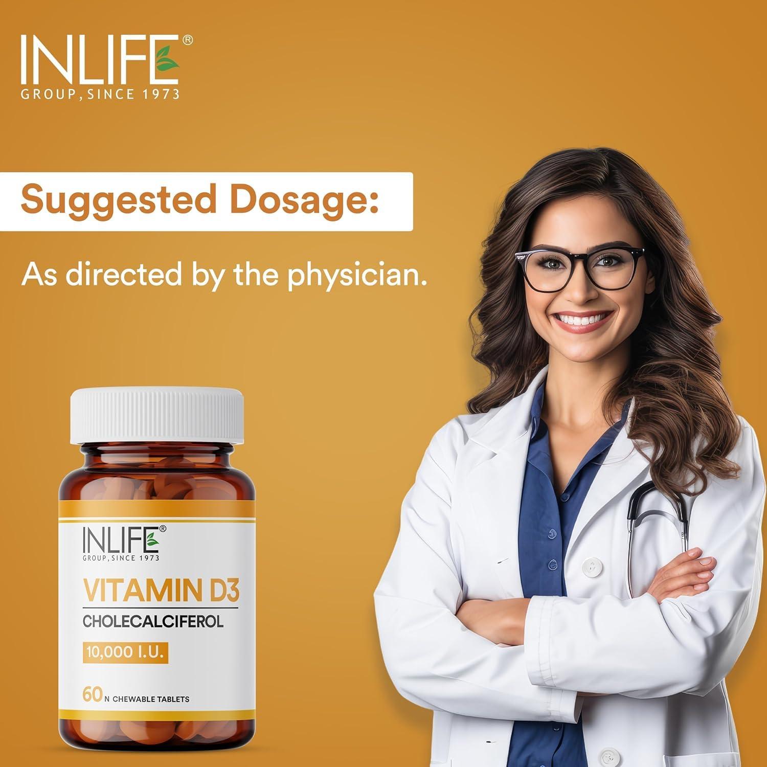 Inlife INLIFE Vitamin D3 10000iu Chewable Tablets - 60 Tablets & Vitamin B12 1500mcg Methylcobalamin Supplement - 60 Tablets
