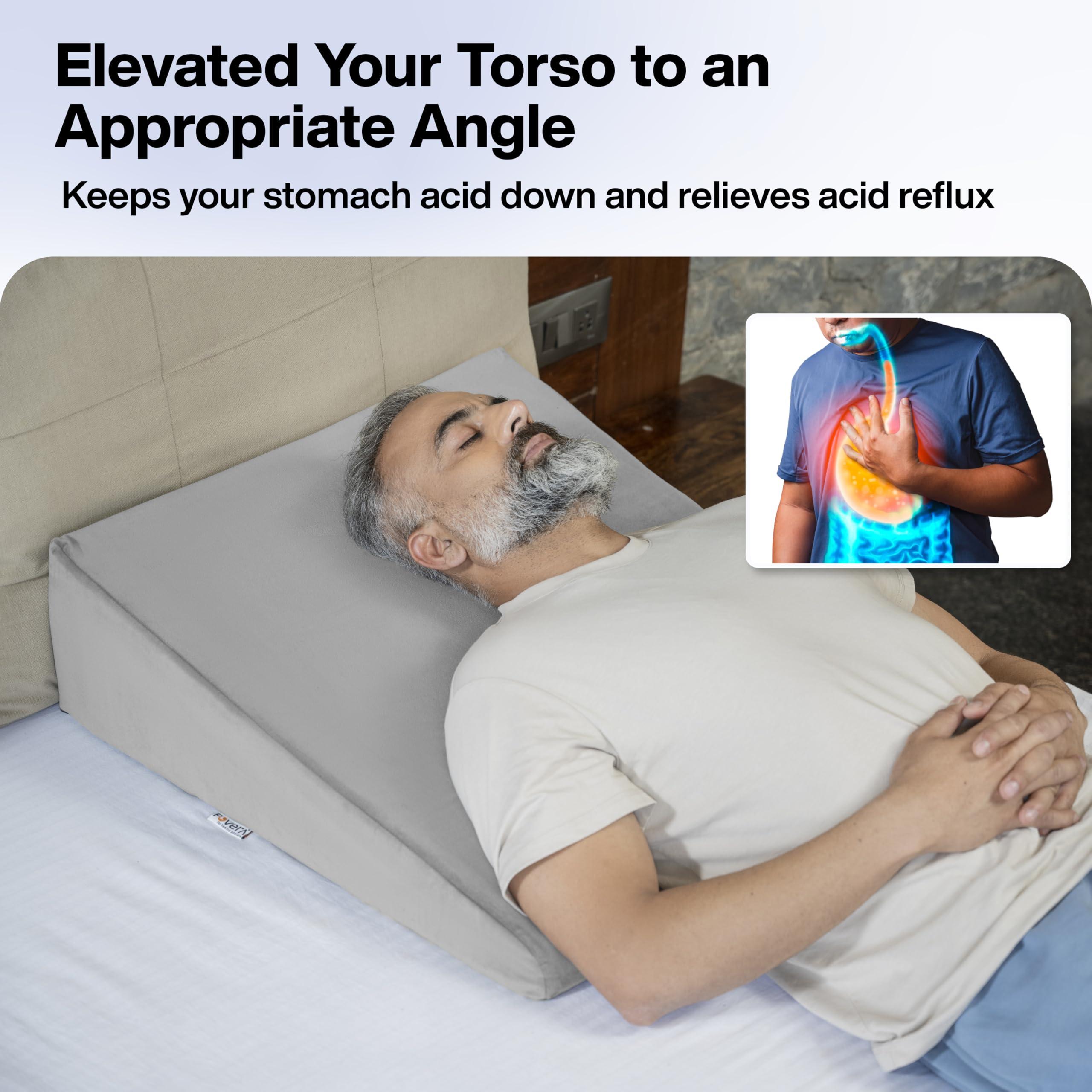 FOVERA FOVERA Wedge Cushion | 2 Years Warranty | Wedge Pillow Memory Foam for Back Support, Acid Reflux, Snoring, GERD, Leg Elevation, Pregnancy (Velvet Grey, Large 7" Height)