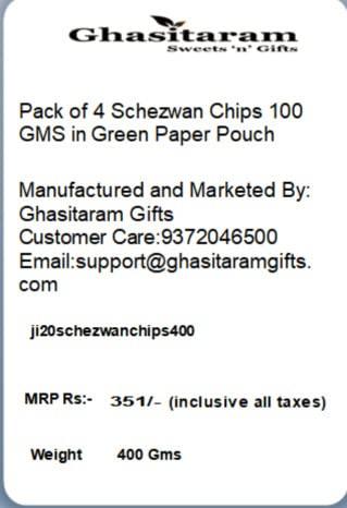 Jaiccha Jaiccha Ghasitaram Rakhi Gift for Brother - Pack of 4 Schezwan Chips 100 GMS in Green Paper Pouch with Rudraksh Rakhi