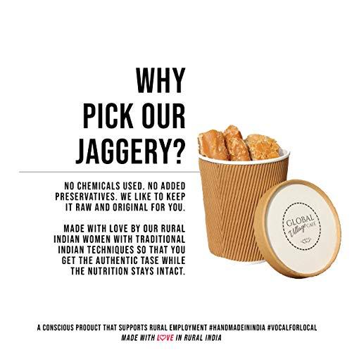 GLOBAL VILLAGE CAFE GLOBAL VILLAGE CAFE Jaggery, Gudh/Gur/Gud Cubes 600gr | Natural, No Added Sugar, No Color (Pack of 2x600gr)