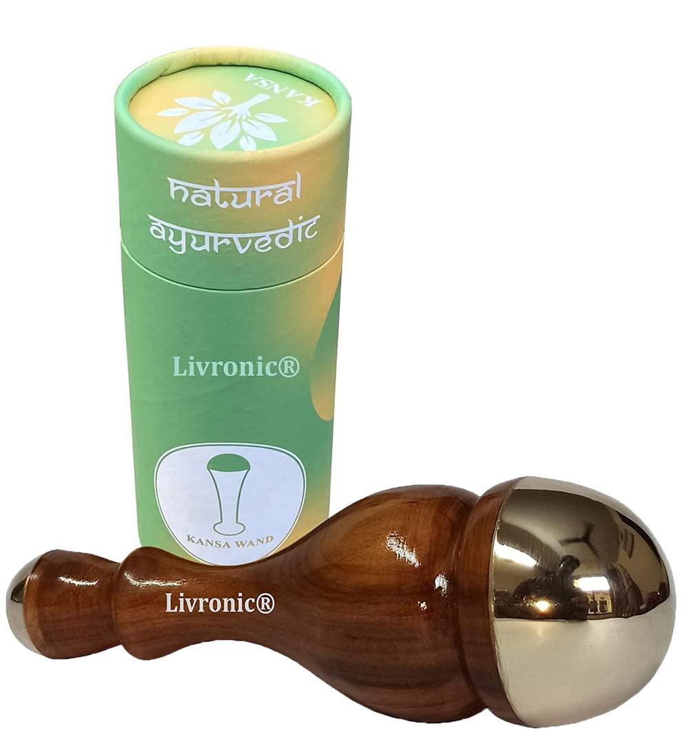 Livronic Livronic Kansa Wand (4.5 CM) Face Detox Bronze Wand Body and Foot Massager With Wooden Handle For Detoxification And Deep Relaxation (Small & Mini)