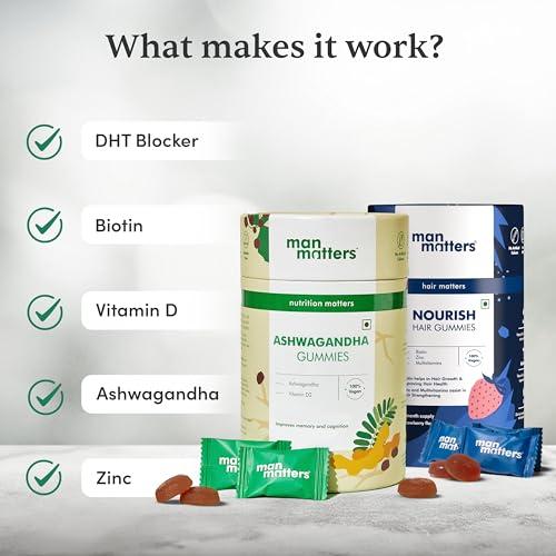 Man Matters Man Matters Ashwagandha Gummies & Biotin Gummies (120 Gummies) | 300mg Ashwagandha & Biotin | Nourishes Hair, Promotes Recovery, Enhances Well-Being, With Vit A, Vit C, Vit E, Zinc & DHT Blocker