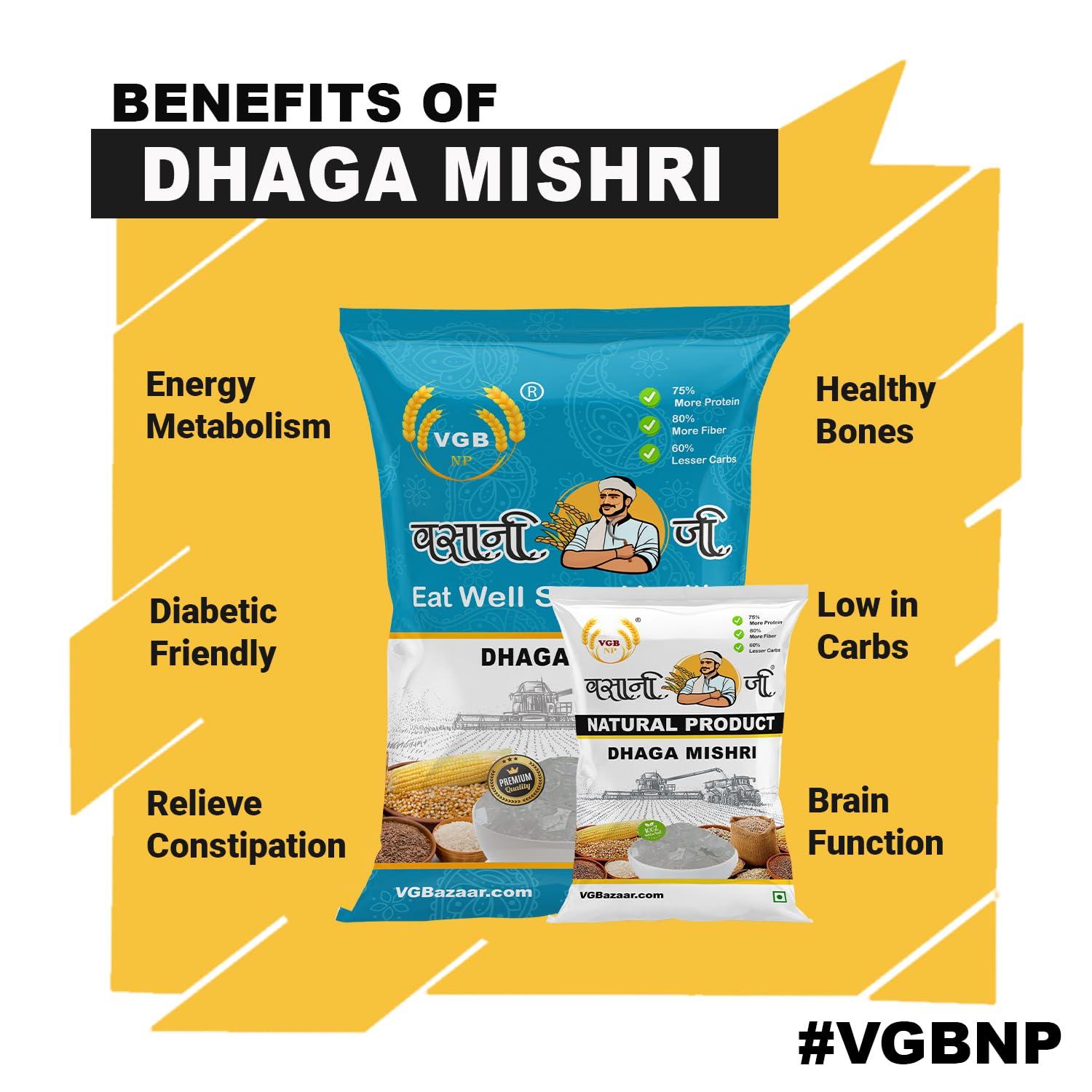 VGBNP VGBNP 100% Natural & Original Dhaga mishri (Dhage Wali Mishri) Pure Thread Mishri, Thread Crystal Rock Sugar (Crystal Sweet Candy | Crystal Bites | Patika Bellam) Healthy & Clean Dhaga Misri- 5 kg