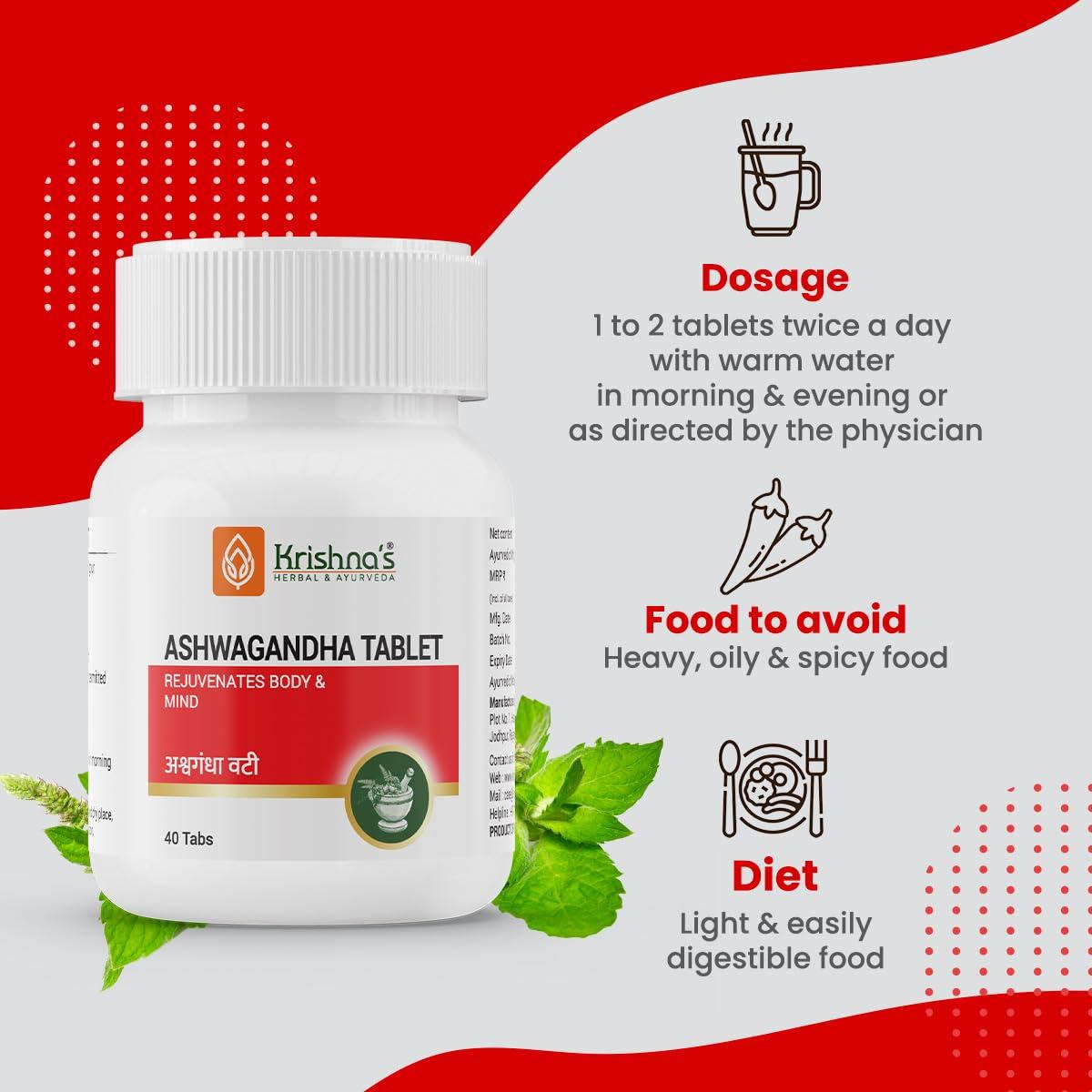 KRISHNA\'S HERBAL & AYURVEDA Krishna\'s Ashwagandha Vati (40 Tablets) | Ayurvedic Ashwagandha Vati to Reduce Stress & Anxiety Naturally | Boosts Energy Levels