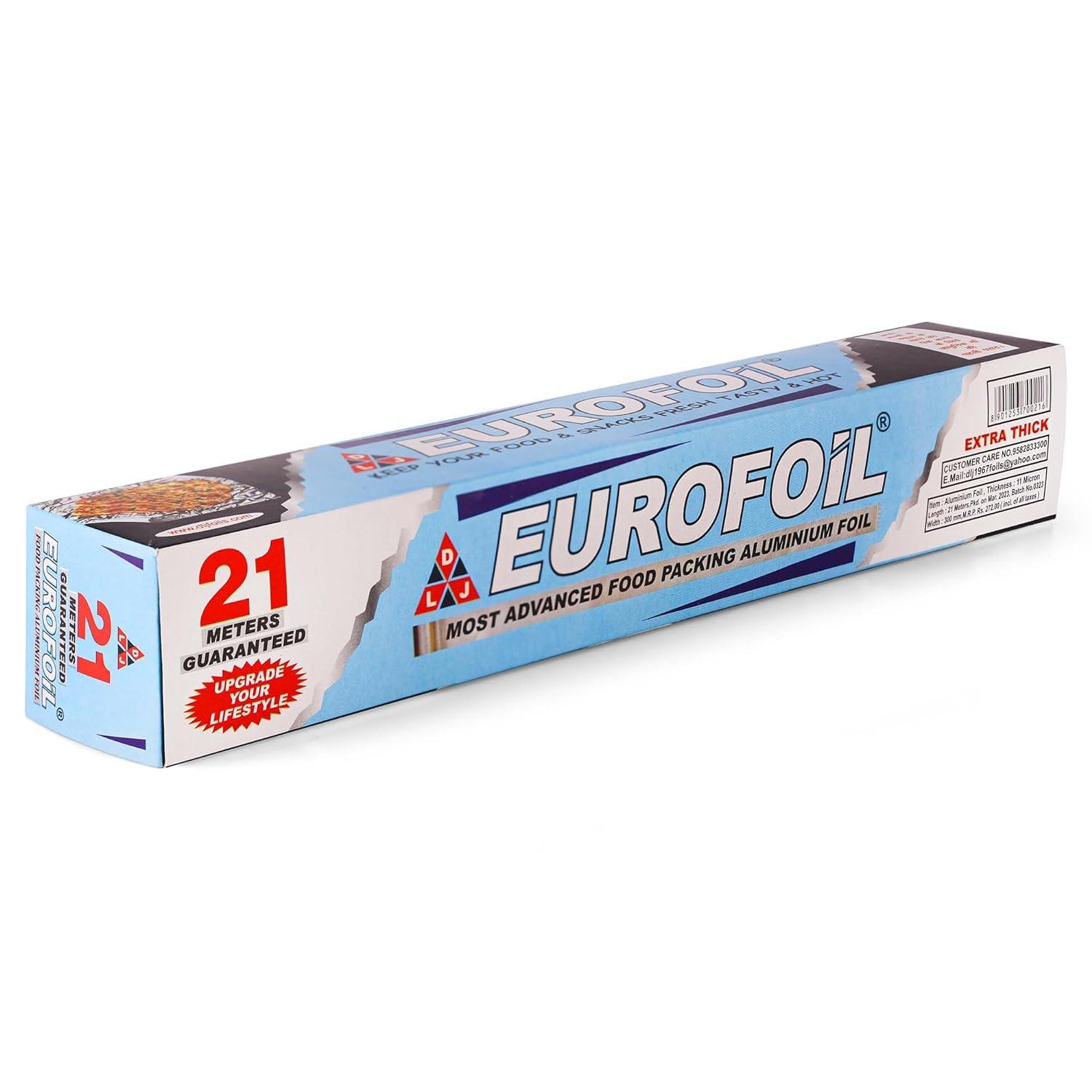 Eurofoil Eurofoil Food Wrap Aluminium Foil 21 Metre | Food Grade Strong & Durable Foil | for Packing, Wrapping, Cooking, Baking & Grilling | Non-Stick Multipurpose Parchment Paper | Keeps Food Fresh