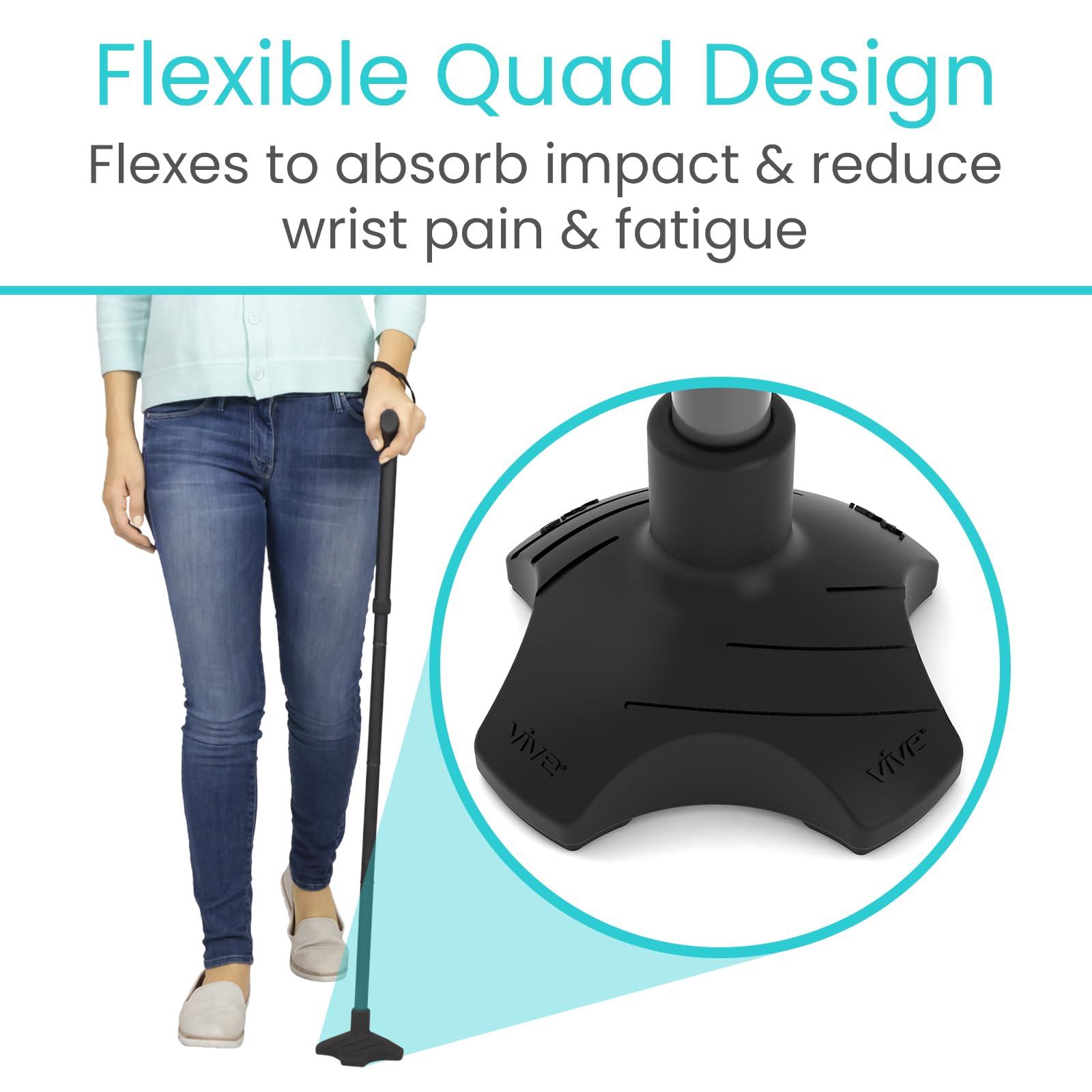 VIVE Vive Self Standing Cane Tip - 3/4 Inch Replacement - Heavy Duty Rubber Quad Base for Walking, Folding & Medical Canes - Stable Grip Traction Attachment - for Men, Women, Elderly & Seniors (Black)