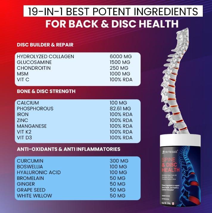 Nutrisage Nutrisage Spine & Disc Health Powder I 20-in-1 powerful ingredients I Back Pain and Neck Pain Support for Disc Bulge, Herniated, Slip Disc and Degenerative Discs,250 gm