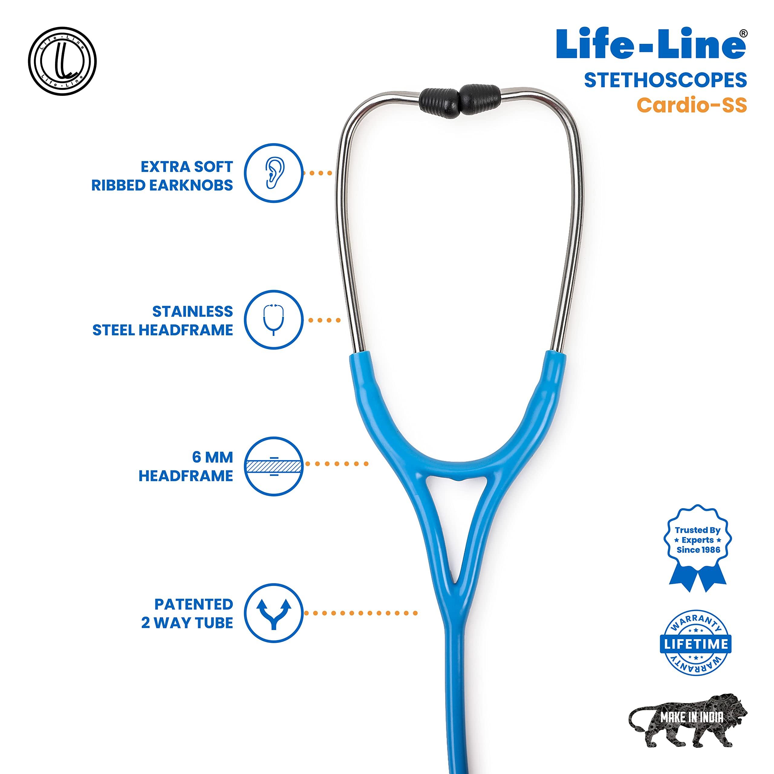 LIFE LINE LIFE LINE Cardio SS Stethoscope (Light Blue) | Single Side Diaphragm Stainless Steel Chest Piece for Adult | 2-way Tube | Suitable for Doctors