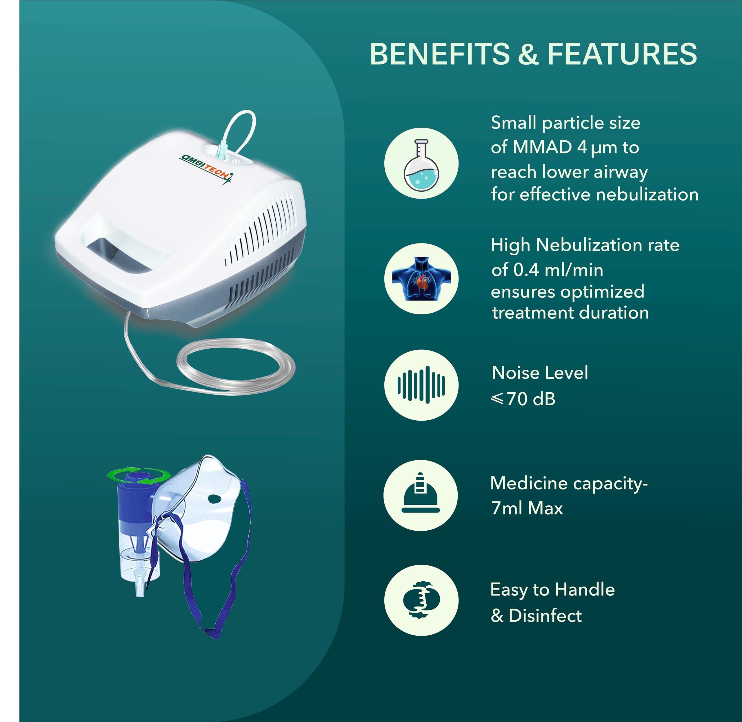 AMBITECH AmbiTech Easy NC 12 Nebulizer Machine With 2 Year Replacement Warranty For Adults & Kids