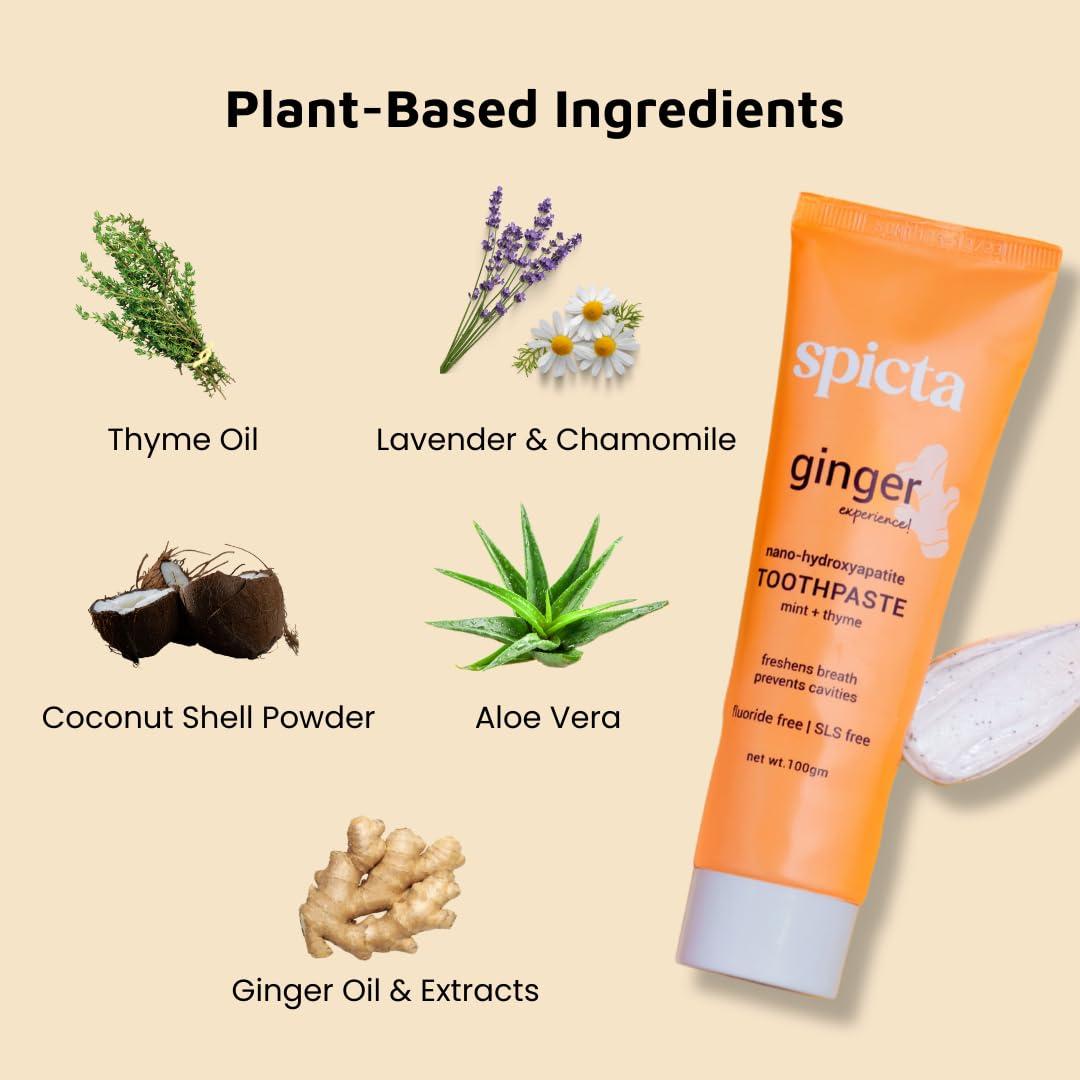 SPICTA Spicta Cucumber Mint & Ginger Mint Natural Hydroxyapatite Toothpaste | Teeth Whitening, Removes Bad Breath, Tartar, Plaque I Herbal, Fluoride Free, SLS Free Toothpaste for Adults & Kids | Pack of 2