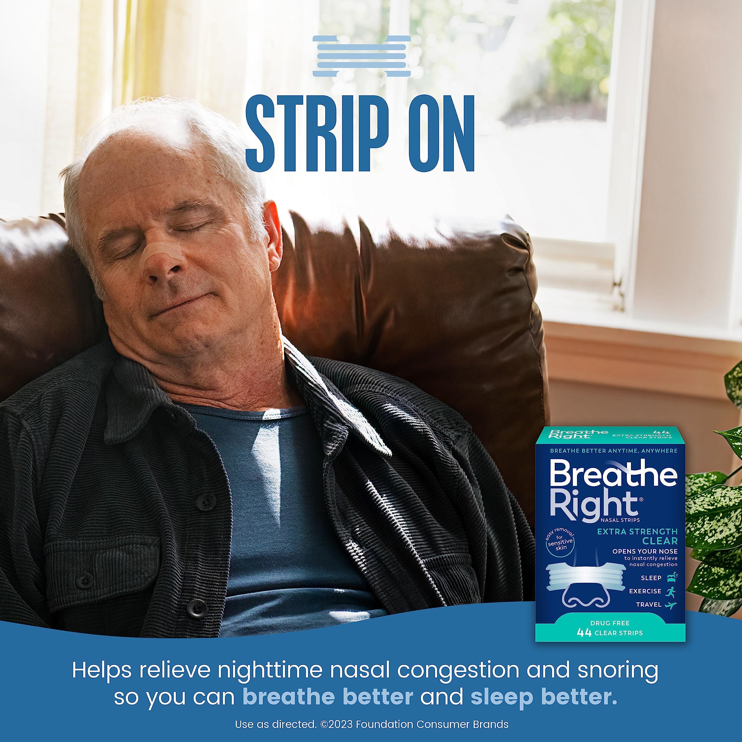 Breathe Right Breathe Right Breathe Right Extra Clear Drug-Free Nasal Strips for Nasal Congestion Relief, 44 count
