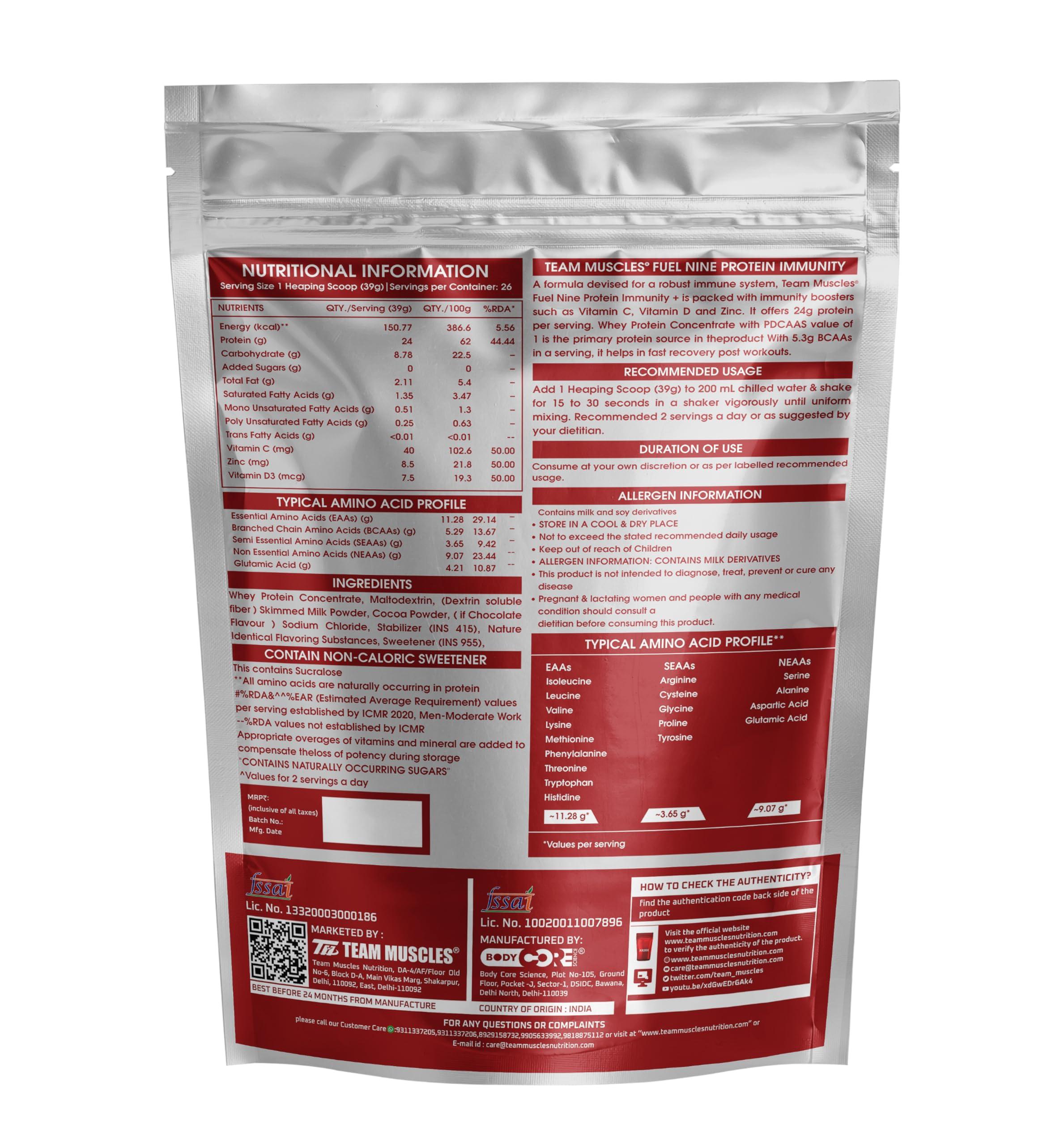 TEAM MUSCLES Team Muscles Fuel Nine Whey Protein-1 Kg | Whey Protein | Gold Whey | Tm Supplement | Protein Powder (Mango, PO1+Shaker)