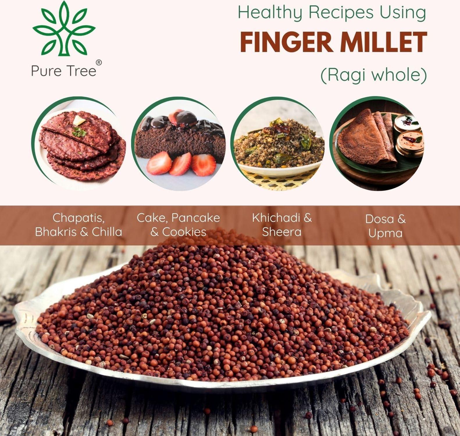 Pure Tree Pure Tree Certified Organic Ragi Whole | 900 g | Finger Millet | Nachni | Nagli | Ragi Millet Gluten-Free | Bavto | Red Finger Millet | Ragi Whole Grain