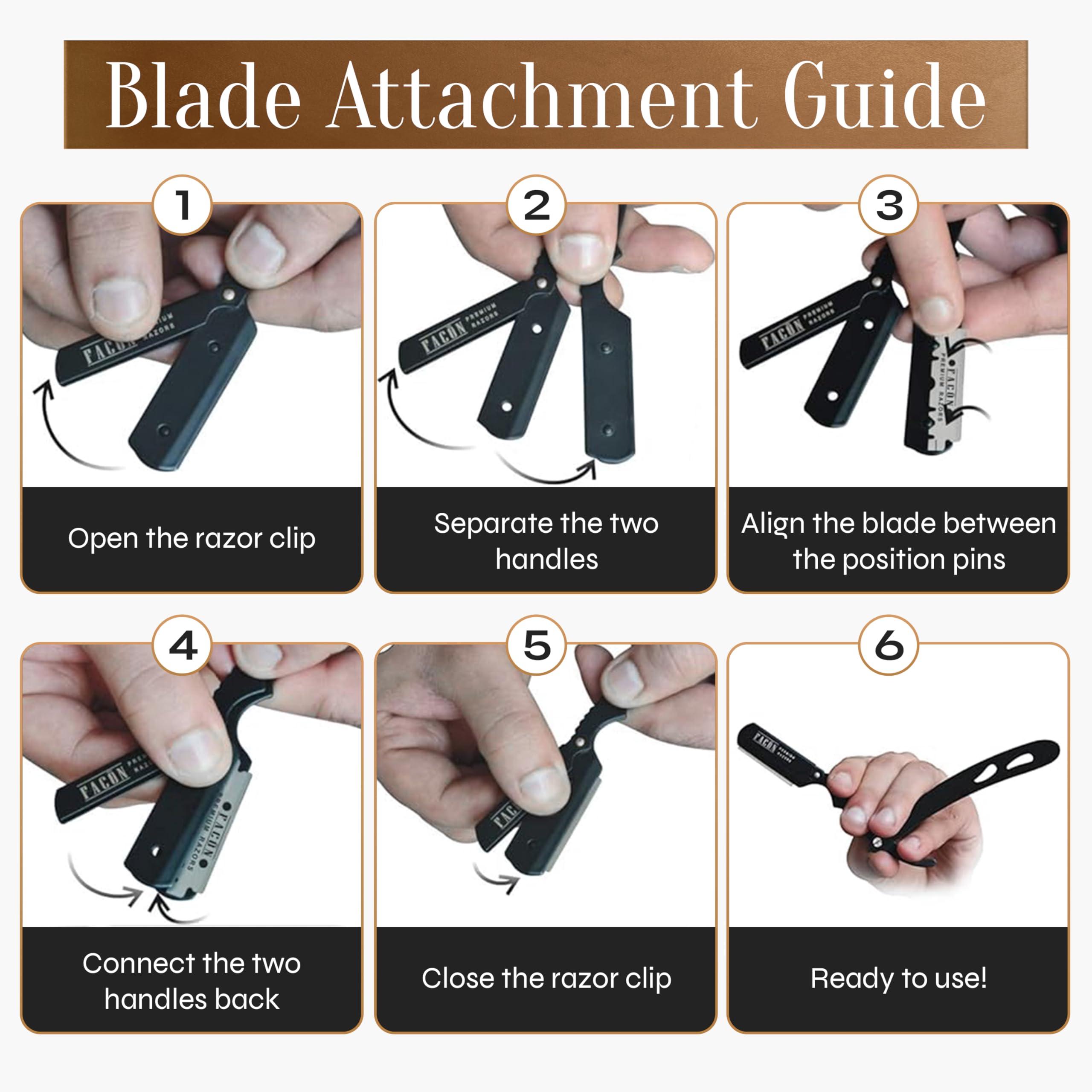 FACON 100 BLADES + Facn Professional Traditional Straight Edge Barber Razor - Salon Quality Cut Throat Shavette