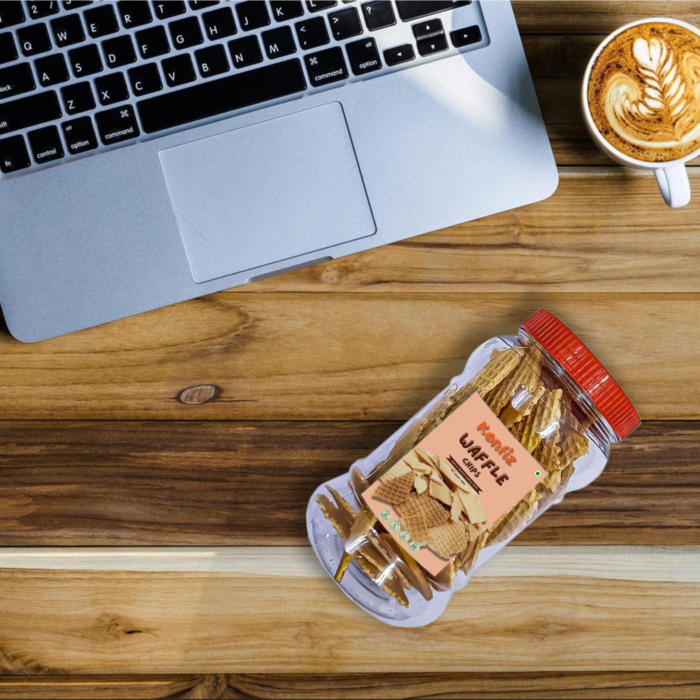 Konfiz KONFIZ Waffle Chips, Waffle Crisps, Waffle Cookies, Waffle Bites, Waffle Biscuits, Crunchy Waffle 100g (Fun and Light, Crunch in Every bite, Kid-Friendly, Tea time Snack, Dessert Topping)