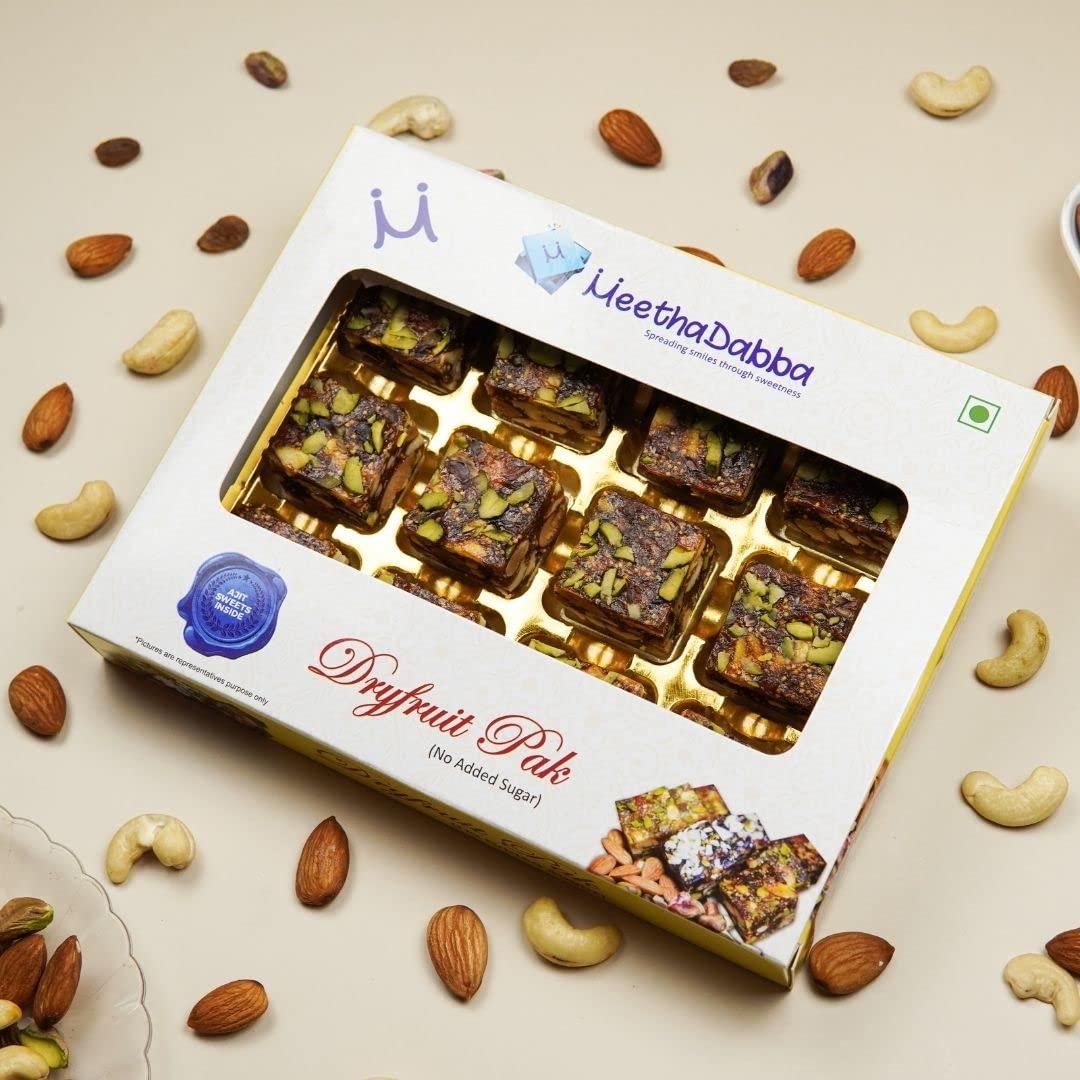 MEETHADABBA MeethaDabba Anjir Pak, Sugar Free Indian Sweet, No Added Sugar, Dry Fruit Mithai, For Diabetic Patients, Anjeer Dry Fruit Pak, 12 pcs 250 grams