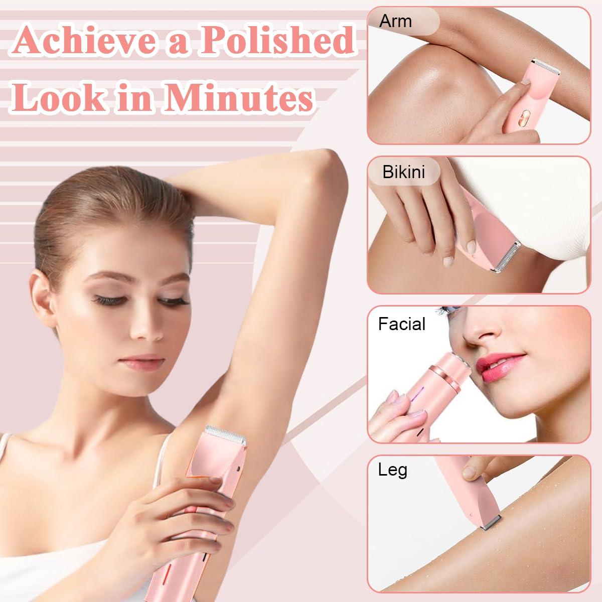 HANNEA HANNEA Electric Shaver for Women 2 In 1 Dual Head Electric Razor USB Cordless Hair Trimmer Shaver IPX7 Waterproof Wet & Dry Use Painless Bikini Trimmer for Bikini Lines, Face Hair, Legs