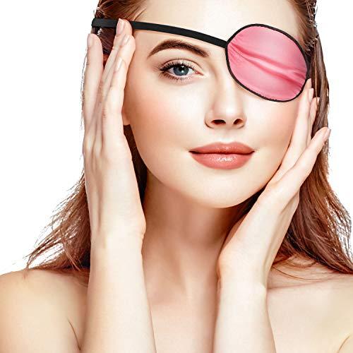 Skylety 3 Pieces Silk Eye Patch Elastic Lazy Eye Patch Adult Adjustable Single Eye Patch with Elastic Strap, Black, Champagne, Peach