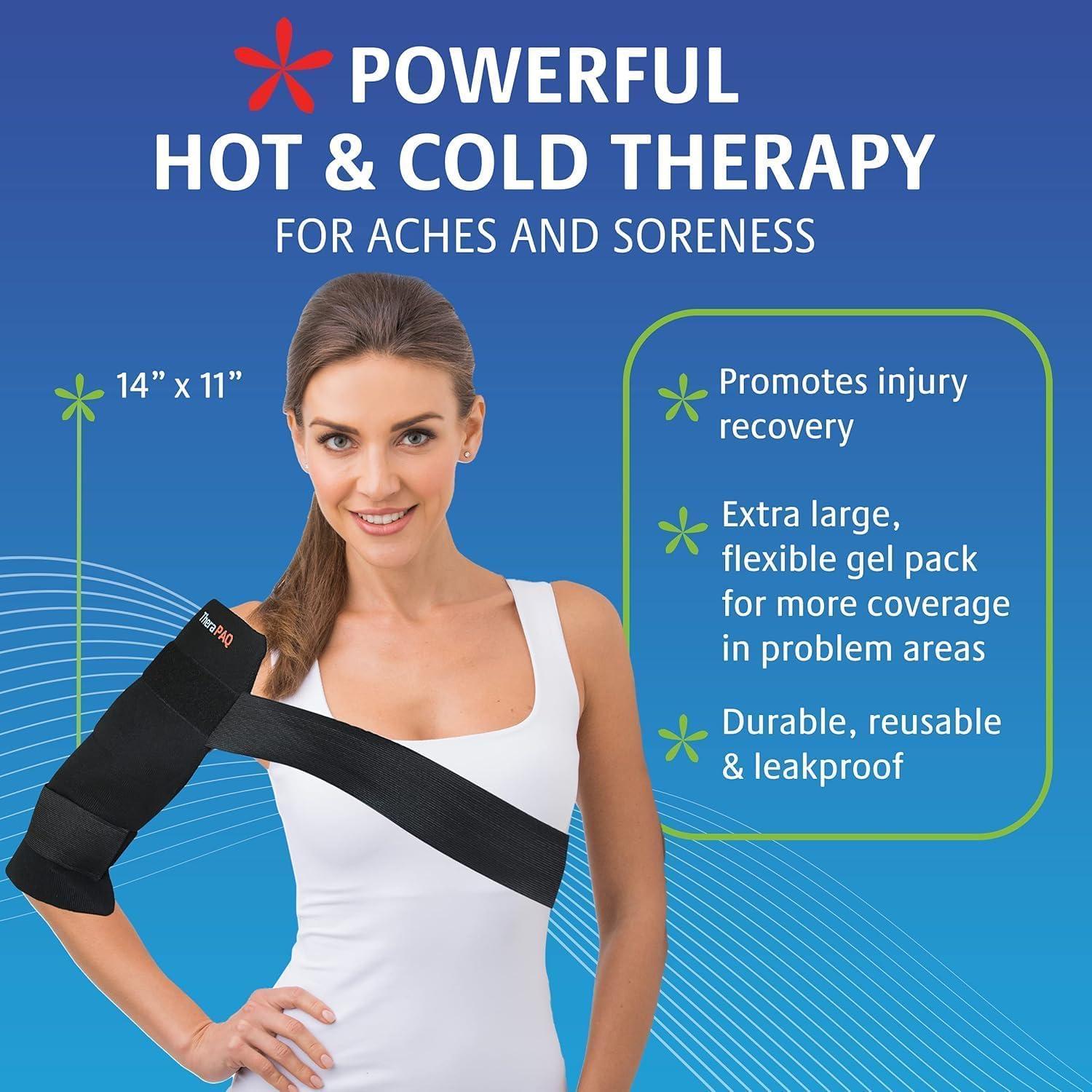 TheraPAQ Flexible Ice Pack with Wrap for Hot & Cold Therapy - Reusable Gel Pack for Pain Relief | Great as Heat or Ice Pack for Back Waist Shoulder Neck Ankle Calves and Hip (Large-size pack: 14 X 6 )