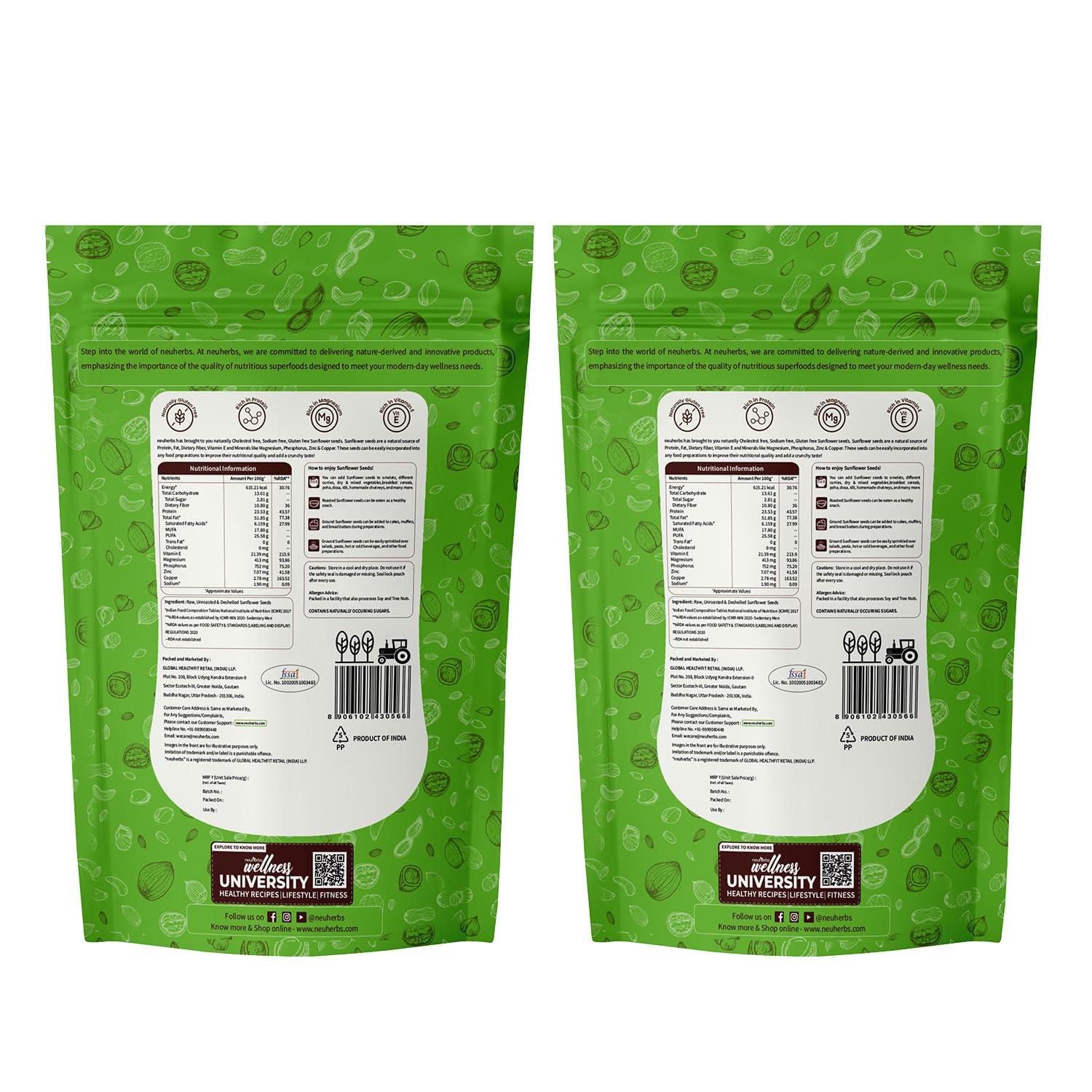 Neuherbs Neuherbs Raw Sunflower Seeds for Eating, Rich in Protein and Fiber : 200 G Pack of 2