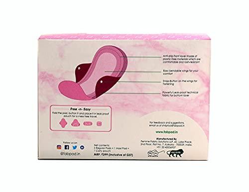 FabPad FabPad Reusable Washable Sanitary Cloth Pads Napkins Eco-Friendly Menstrual Hygiene Solutions (Pack of 4) (Pink, 3 Day Pads + 1 Night Pad)