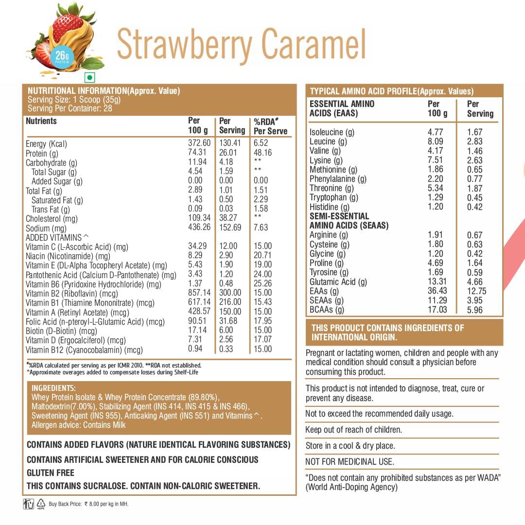HEALTHFARM HEALTHFARM Muscle Whey Protein, Lab Tested For Purity| Zero Banned Substance (Strawberry Caramel, 1Kg)