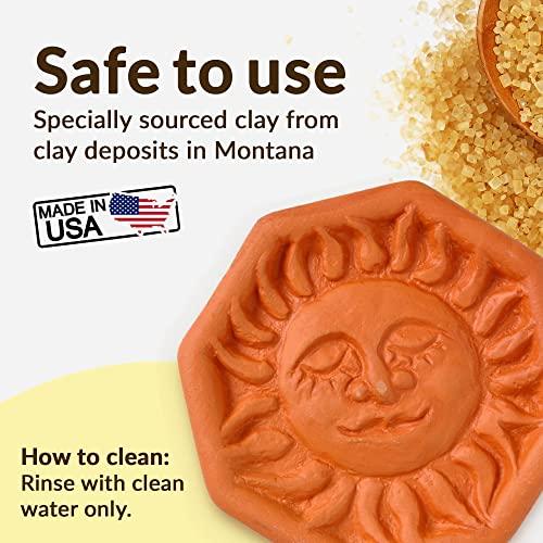 JBK Pottery Terra Cotta Brown Sugar Saver, Food-Safe Sugar Preserver for Long-Term Use, Brown Sugar Softener for Cookies, Dried Fruits, & Marshmallows, Sun Design - JBK Pottery