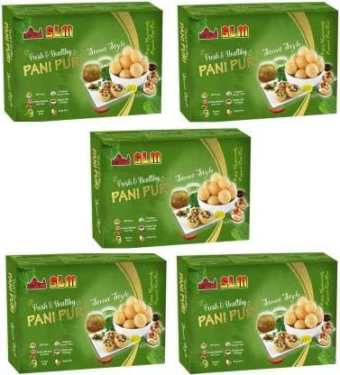 SLM SLM Pani Puri Golgappe Puchka kit with 4 Different Flavours 50Pcs Puris.(Pack of 5) Pudhina Pani, Hing Pani, Lasooni Pani, Khatha Meetha Imli Pani and khajur Imli Chutney 250g Each Combo