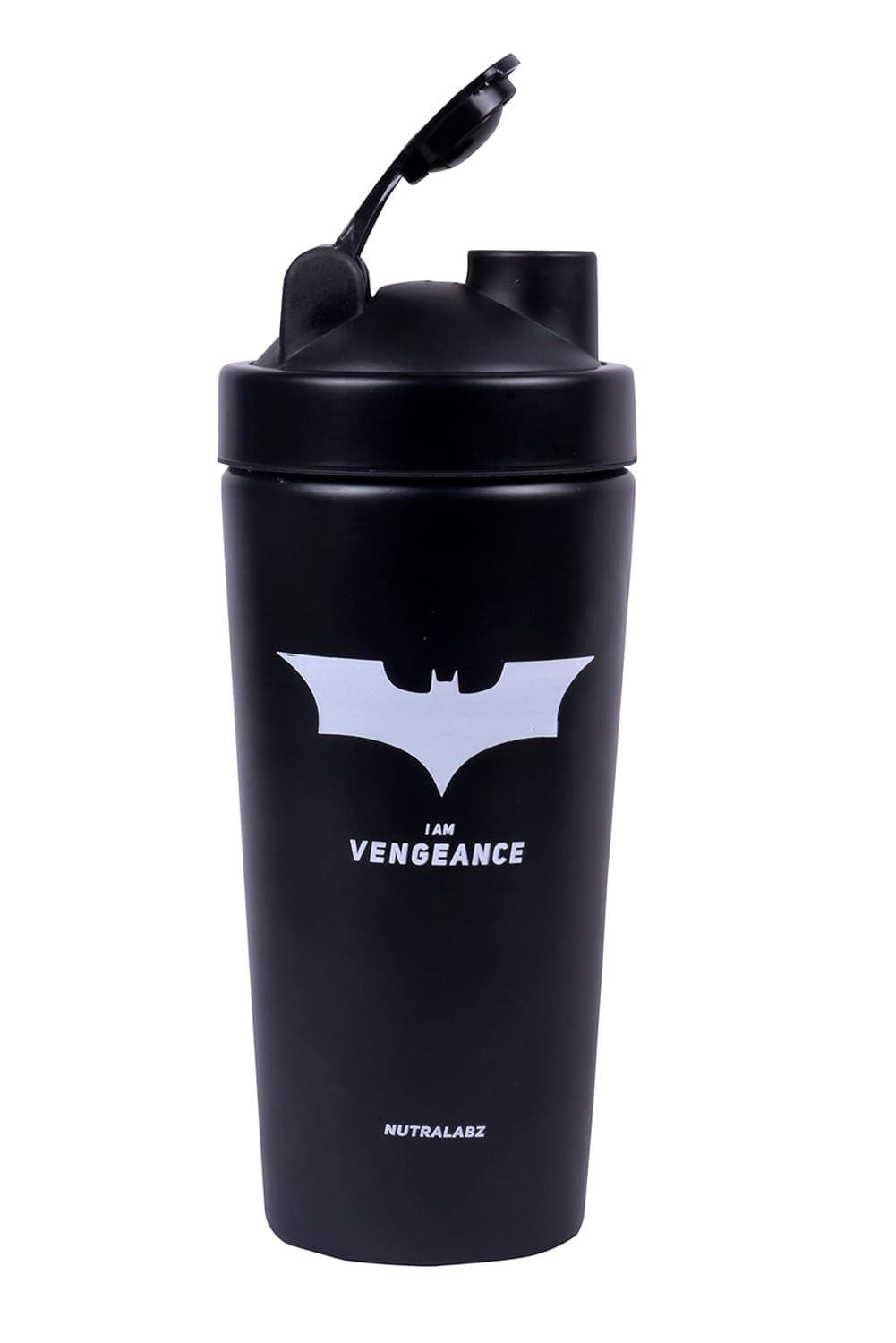 NUTRALABZ NUTRALABZ Batman Shaker Bottle 750ml | Leakproof Stainless Steel | BPA-Free | Matte Black Gym Shaker | Ideal for Protein, Pre-Workout, & Water | 100% Leakproof Guarantee | Gym Accessory for Fitness