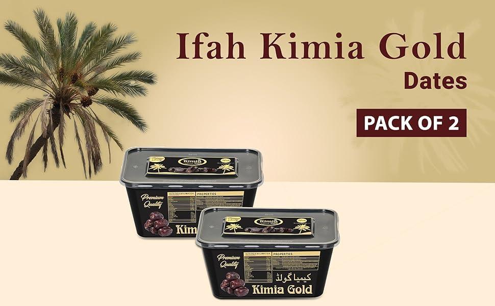 ifah Ifah Kimia Gold Dates 1kg, 100% Natural khajur dry fruits (Gluten Free, Non-GMO & Vegan) (gift pack 500g X 2)