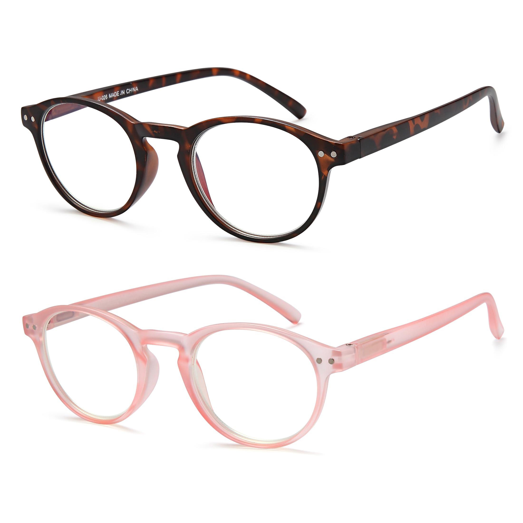 EYEURL EYEURL 4-Pack Small Round Reading Glasses for Women Men Neck Hanging Blue Light Blocking Eyeglasses TR90 Readers for Women, Pink+leopard, M