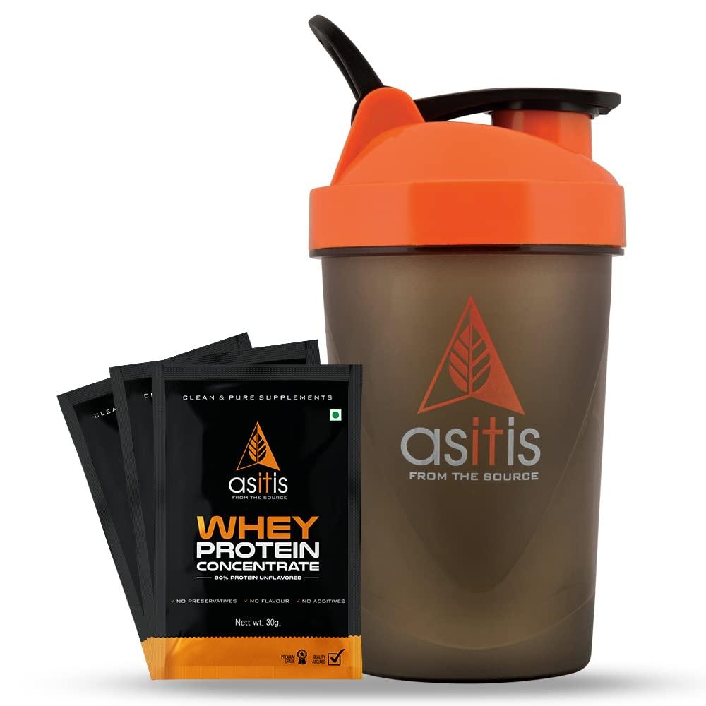 Asitis Nutrition Asitis Nutrition As-It-Is Nutrition Whey Protein Concentrate 80%, Single Serving Sachet 3 Units With Shaker, Pack of 1