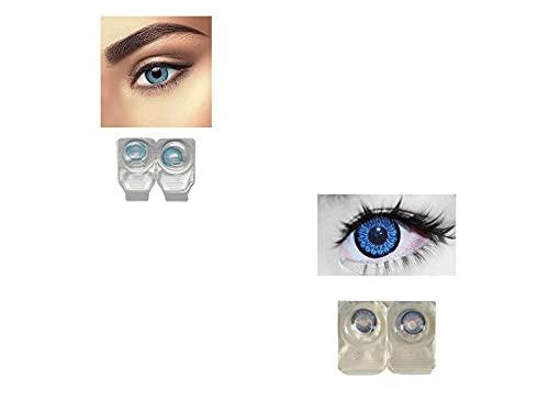 MD Blue and Dark Blue MD Sparkle 2 Pairs of Monthly Color Contact Lens With Case, Lens Holder and 60 ML Solution