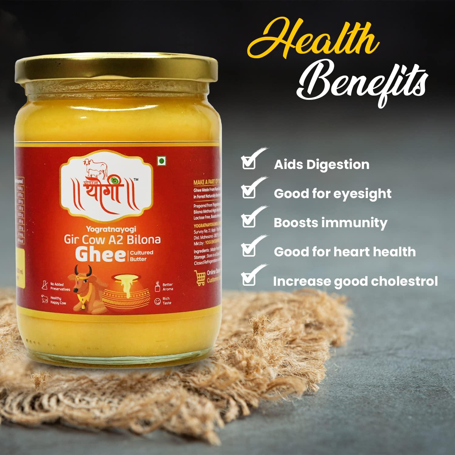 YOGRATNAYOGI YOGRATNAYOGI Organic A2 Gir Cow Ghee, Pure Bilona Method Ghee, Hand Churned Grassfed Traditional Method Immunity Booster Natural and Healthy Lab Certified (500ml)