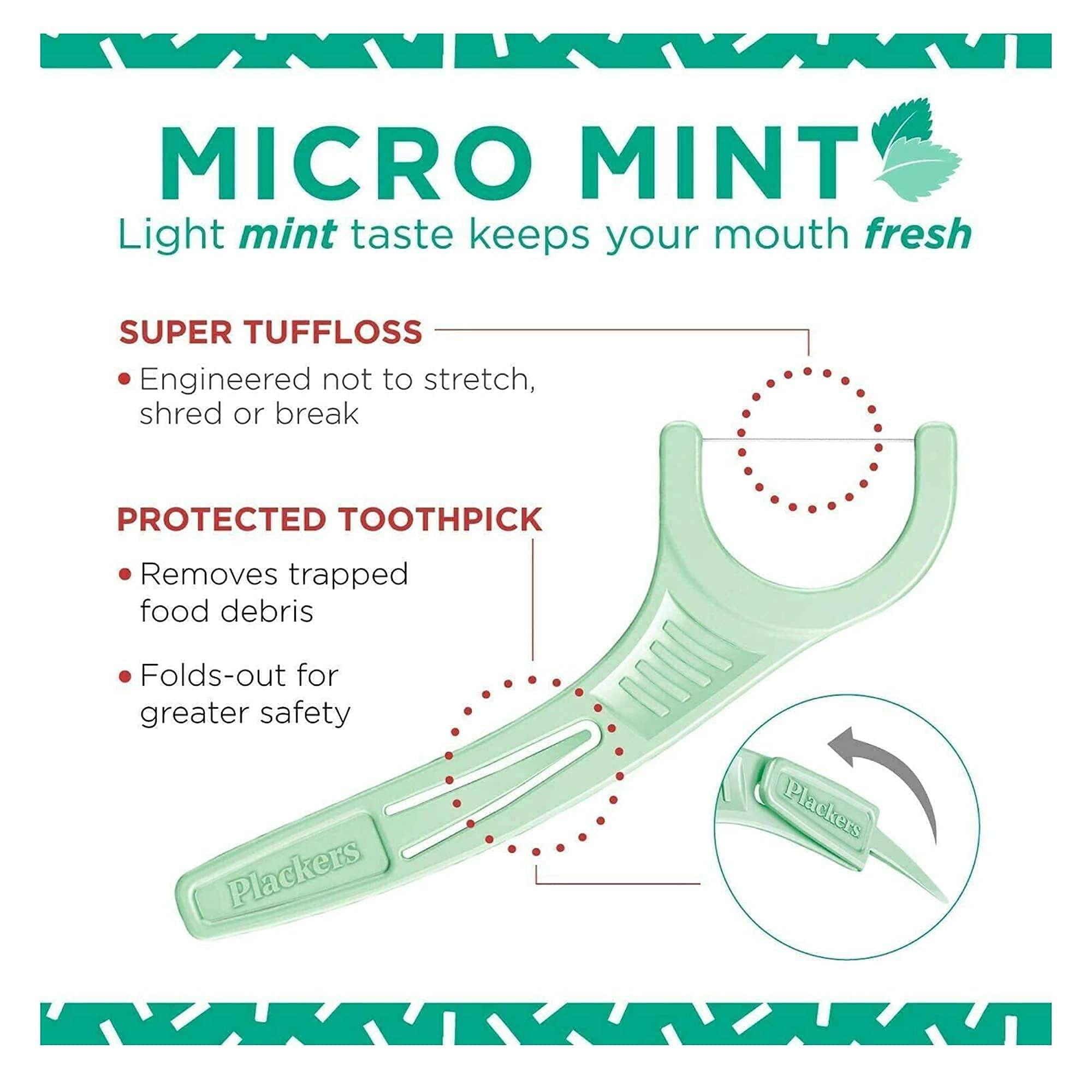 Plackers Micro Flosser with Travel Case, Mint, 4-Packs 12 Count ea.