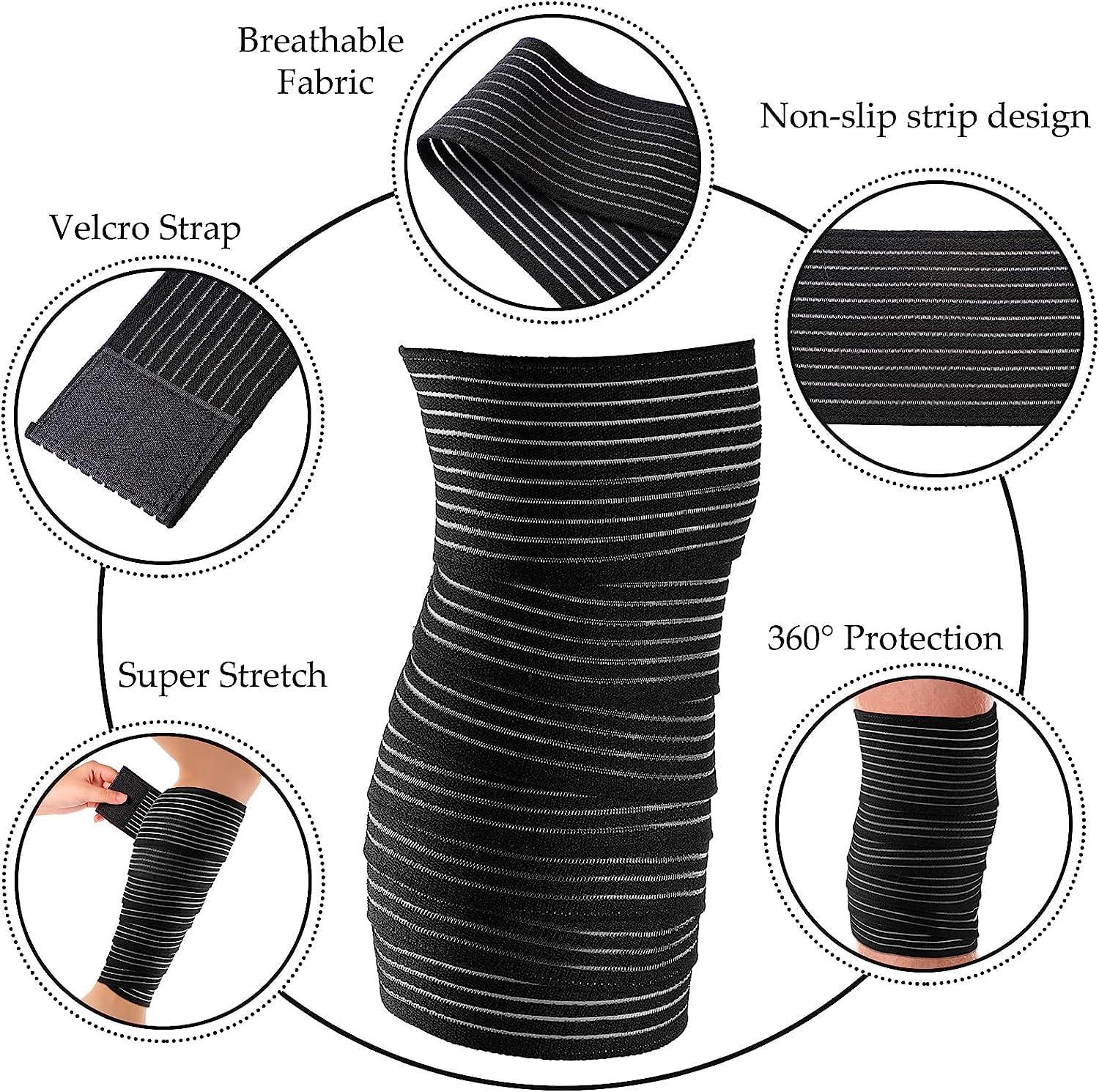 Elegious Extra Long Elastic Knee Wrap Compression Bandage Brace Support for Legs, Plantar Fasciitis, Stabilising Ligaments, Joint Pain, Squat, Basketball, Running, Tennis. (BLACK, 2)