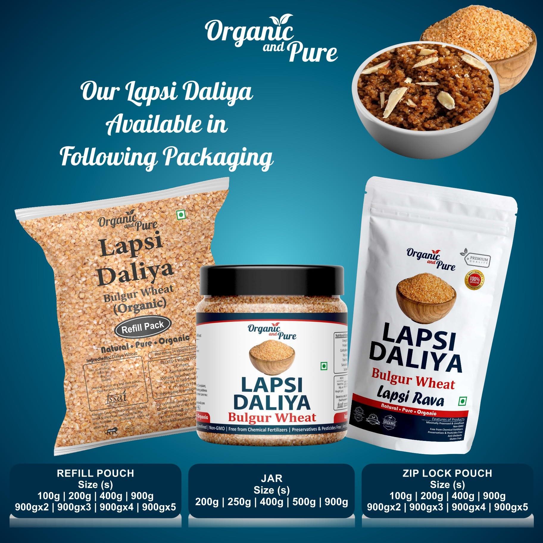 Organic and Pure Organic and Pure Lapsi Dalia Wheat, Lapsi, Lapsi Rava, Lapsi Daliya, Lapsi Rava Small, Fada Lapsi, Lapsi Rawa Dalia, Broken Wheat Lapsi (Jar Pack) 200g