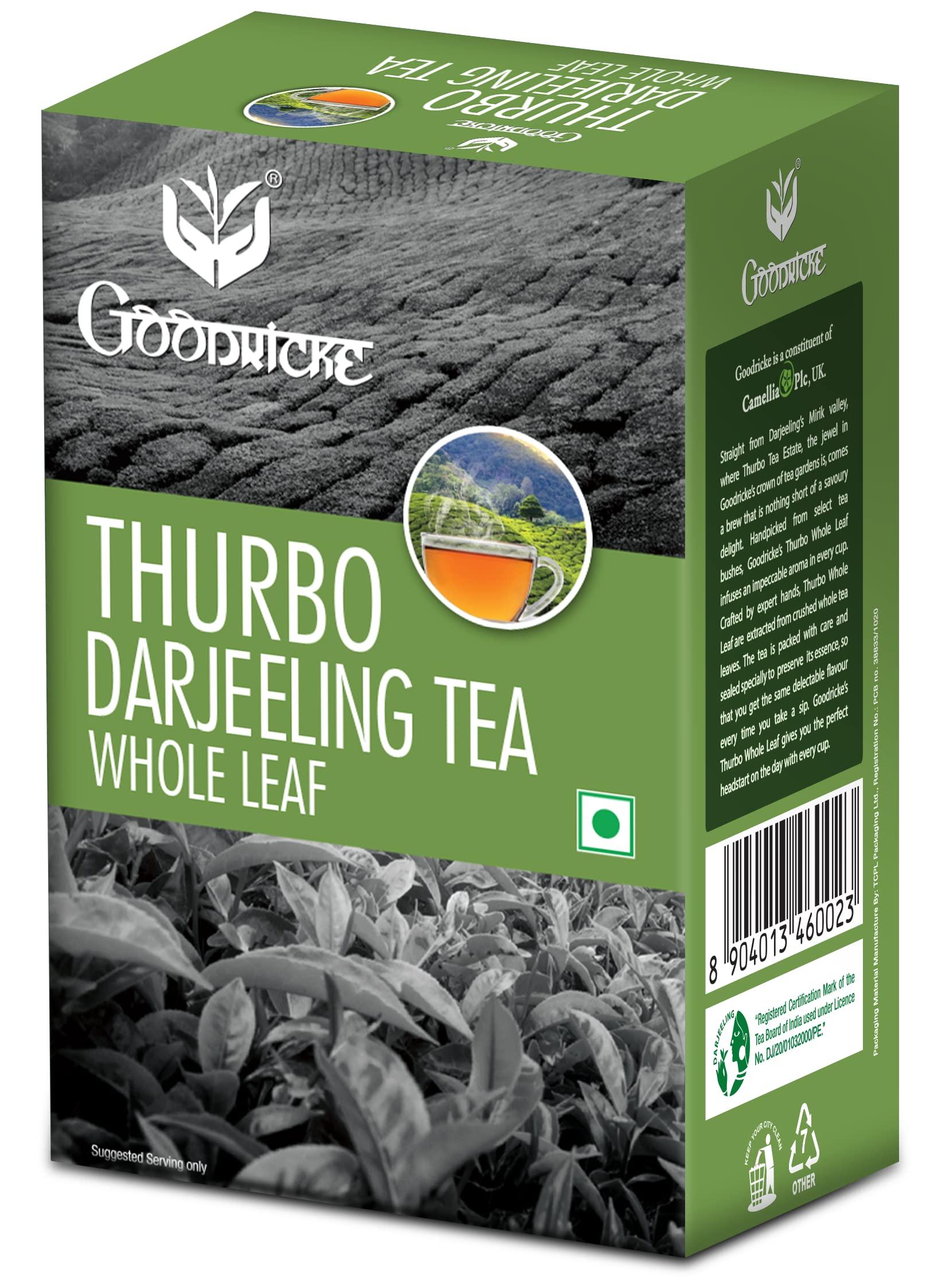 GOODRICKE GOODRICKE Thurbo Darjeeling Tea - 250 gm, (Pack Of 5) | Single Estate | 100% Pure & Original Darjeeling Long Leaf Tea | Enticing Colour & Superior Taste | Iresistible Aroma