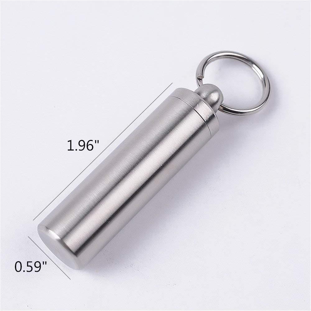 warmUS Medical Grade Stainless Steel Pill Fob with 2 Cleaner Brushes and 2 Sealing Rings Emergency Aspirin Waterproof Keychain Pill Holder(Diameter - 0.59\" x Height 1.96\")