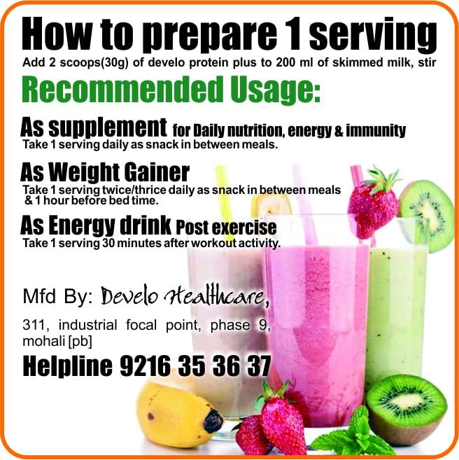 DEVELO Develo Protein Powder for Men & Women, Whey, Milk & Soy (Triple Protein)  500 g Chocolate